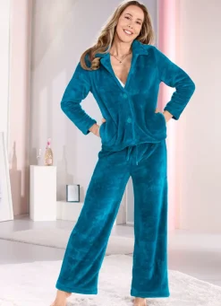 Damen Mona Schlafanzüge<Lounge-Anzug von Laurina mit durchgeknöpftem Oberteil