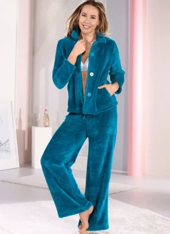 Damen Mona Schlafanzüge<Lounge-Anzug von Laurina mit durchgeknöpftem Oberteil