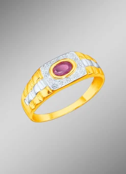 Hot Massiver Partnerring mit 14 Diamanten und echtem Rubin Damen Ringe|Ringe