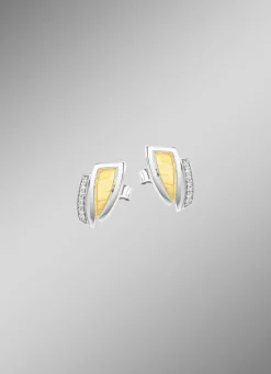 Clearance Moderne Ohrstecker in Bicolor mit Zirkonia Damen Ohrschmuck