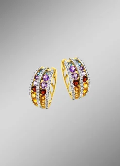 Damen Mona Ohrschmuck<Multicolor Klappcreolen mit Edelsteine und Brillanten