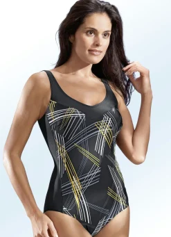 Damen Mona Badeanzüge<Naturana Badeanzug mit Halbkorsage und grafischem Druckdessin, bis Cup E