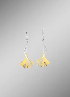 Online Ohrringe Ginkgoblatt in Bicolor mit synth. Zirkonia Damen Ohrschmuck
