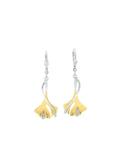 Online Ohrringe Ginkgoblatt in Bicolor mit synth. Zirkonia Damen Ohrschmuck