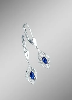 Outlet Ohrringe mit Brillanten und echten blauen Safiren Damen Ohrschmuck