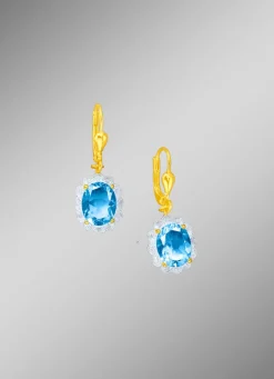 Best Ohrringe mit echt Blautopas und Diamanten Damen Ohrschmuck
