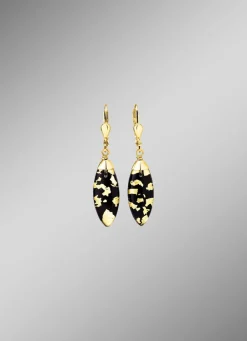 Damen Mona Ohrschmuck<Ohrringe mit Onyx, beh. und Bergkristall mit Blattgold-Triplette