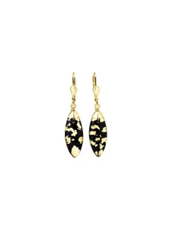 Damen Mona Ohrschmuck<Ohrringe mit Onyx, beh. und Bergkristall mit Blattgold-Triplette