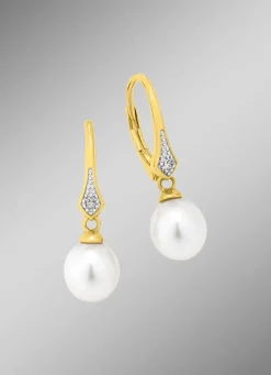 Ohrringe mit Süßwasser-Zuchtperlen und Diamanten Damen Ohrschmuck