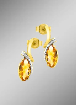 Damen Mona Ohrschmuck<Ohrstecker mit echt Citrin und 2 Diamanten