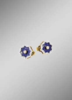 Damen Mona Ohrschmuck<Ohrstecker mit echt Lapislazuli, Brillanten und Diamanten