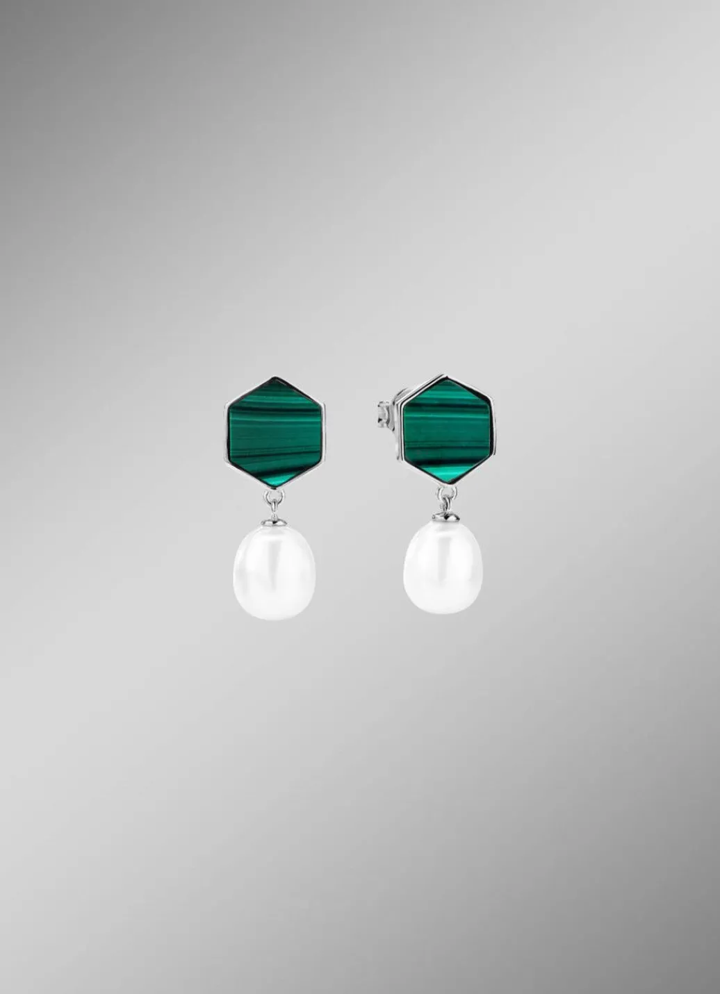 Discount Ohrstecker mit Süßwasser-Zuchtperle und echt Malachit Damen Ohrschmuck