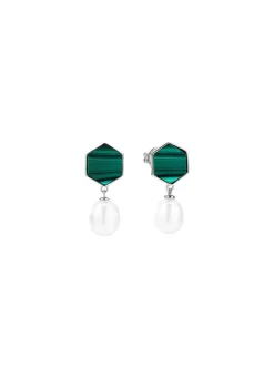 Discount Ohrstecker mit Süßwasser-Zuchtperle und echt Malachit Damen Ohrschmuck