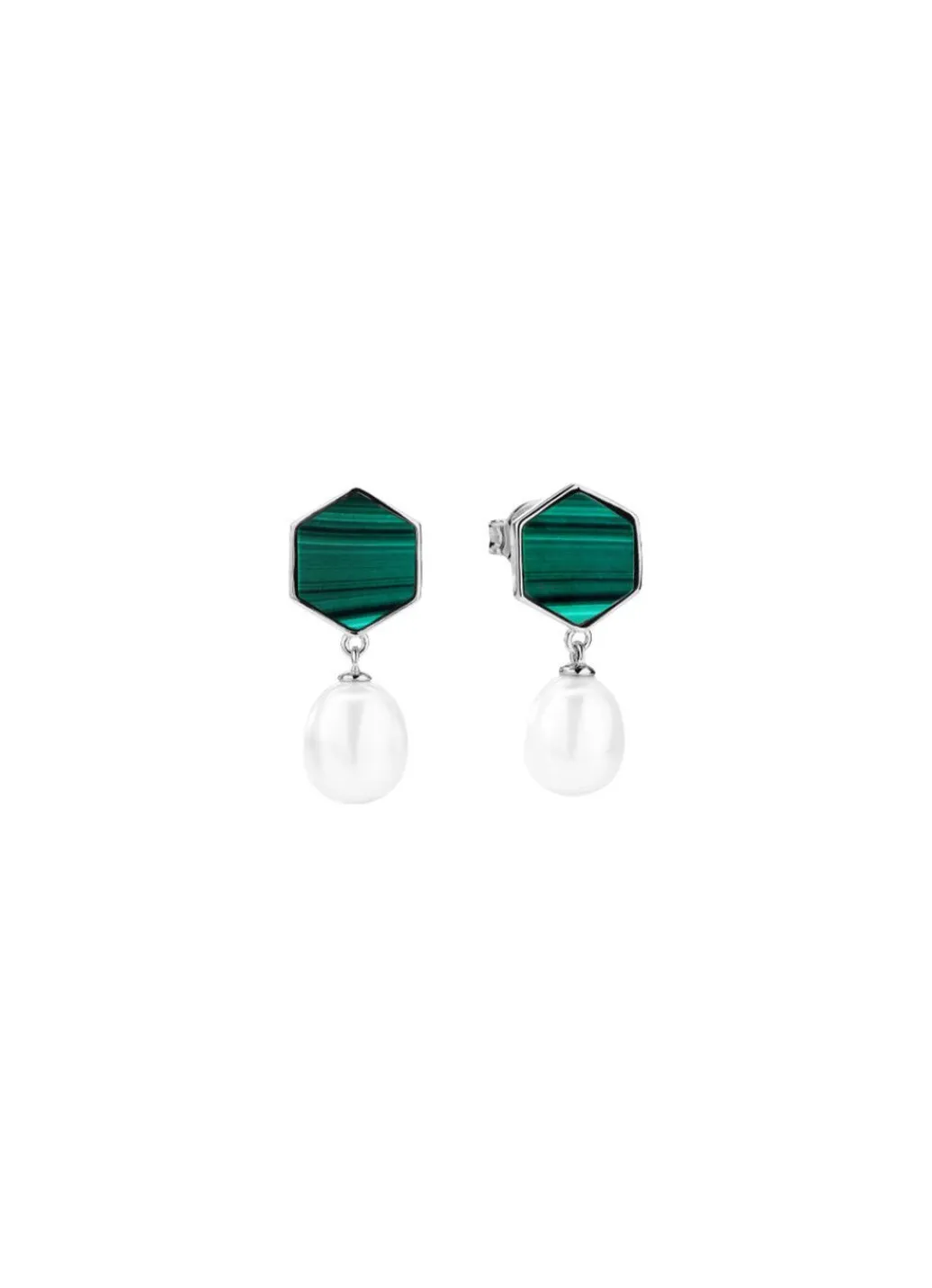 Discount Ohrstecker mit Süßwasser-Zuchtperle und echt Malachit Damen Ohrschmuck