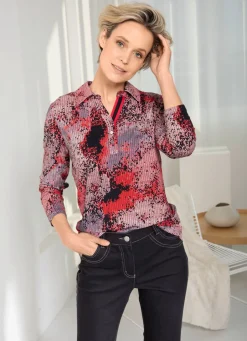 Clearance Poloshirt mit Allover-Druck Damen Langarm