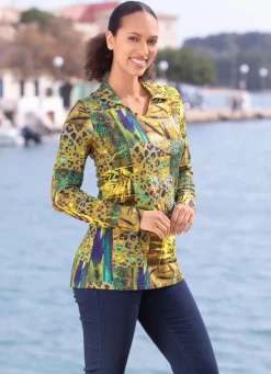 Online Poloshirt mit farbbrillantem Druck Damen Shirts Mit Strass|Langarm