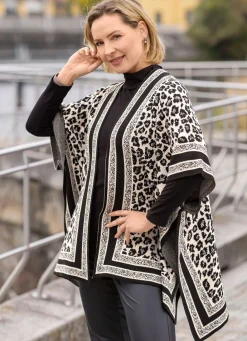 Sale Poncho in Jacquard-Dessin Damen Strickwesten