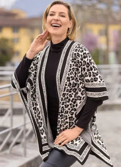Sale Poncho in Jacquard-Dessin Damen Strickwesten