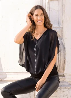 Damen Mona Tuniken|Abendmode<Poncho-Tunika mit Strasssteinzier