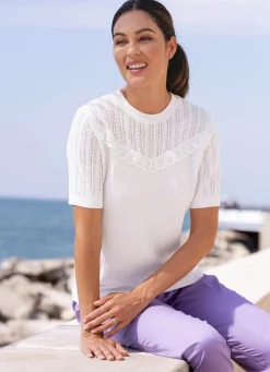 Damen Mona Abendmode|Basics<Pulli mit Spitzenbesatz