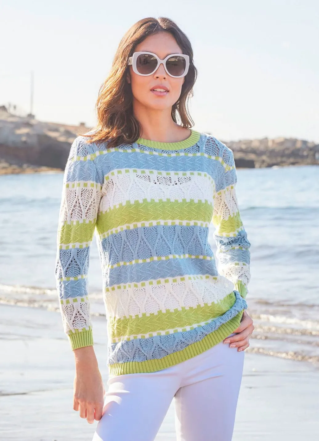 Damen Mona Pullover<Pullover in Ajour-Strukturmix