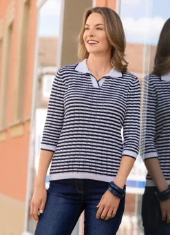 Damen Mona Pullover<Pullover mit Ajoureffekten im Ringelmuster