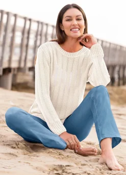 Damen Mona Pullover|Basics<Pullover mit Ajourstreifen