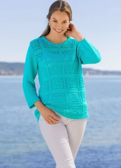 Damen Mona Basics|Pullover<Pullover mit Ajourstrick in Häkeloptik