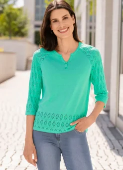Damen Mona Basics|Pullover<Pullover mit dekorativem Halsausschnitt