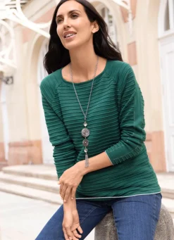 Damen Mona Pullover|Basics<Pullover mit Glitzereffekt an den Rollkanten