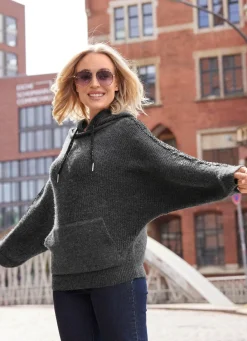 Damen Mona Basics|Pullover<Pullover mit Kapuze und in Fledermausform