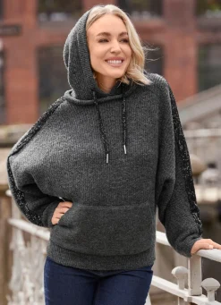 Damen Mona Basics|Pullover<Pullover mit Kapuze und in Fledermausform