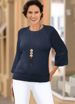Damen Mona Pullover|Basics<Pullover mit Raglanärmeln in Ajourdessin