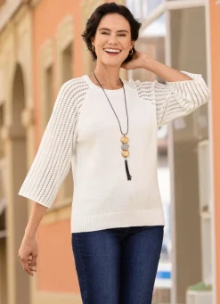 Damen Mona Pullover|Basics<Pullover mit Raglanärmeln in Ajourdessin