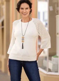 Damen Mona Pullover|Basics<Pullover mit Raglanärmeln in Ajourdessin