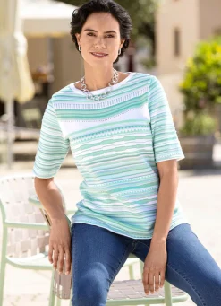 Damen Mona Pullover<Pullover mit Ringelmuster in Strukturmix