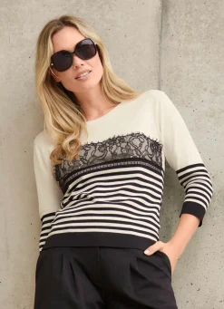 Damen Mona Pullover<Pullover mit Spitzenbesatz