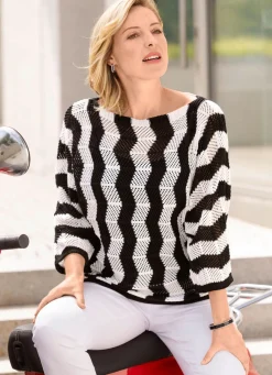 Damen Mona Pullover<Pullover mit streckendem Wellendessin