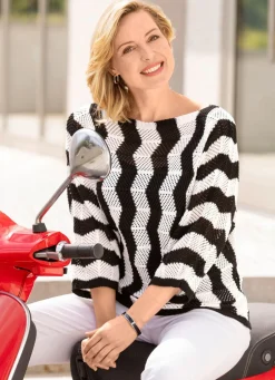 Damen Mona Pullover<Pullover mit streckendem Wellendessin