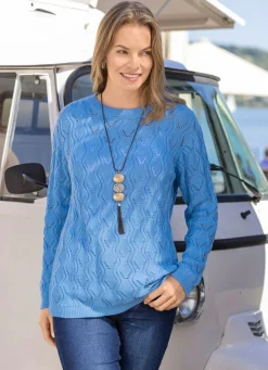 Damen Mona Basics|Pullover<Pullover mit streckendem Wellendessin