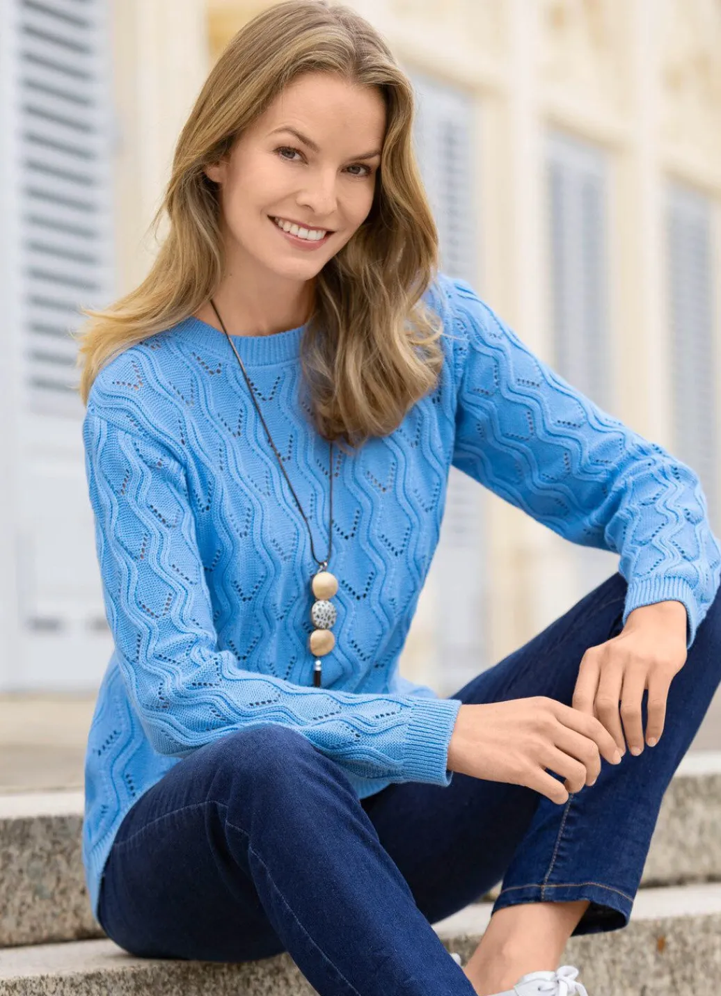 Damen Mona Basics|Pullover<Pullover mit streckendem Wellendessin