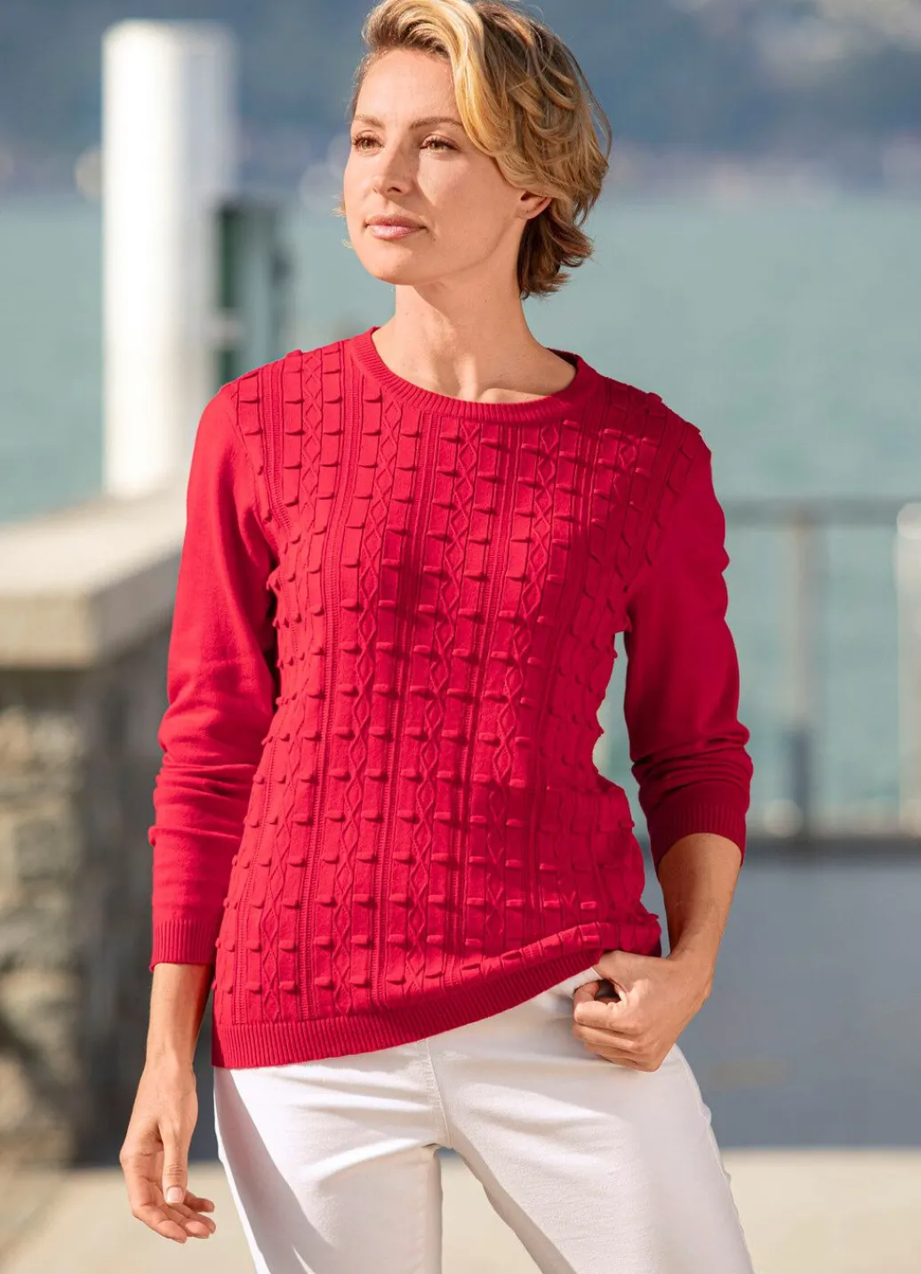 Damen Mona Pullover|Basics<Pullover mit streckendem Strukturmuster