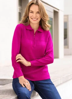 Damen Mona Basics|Pullover<Pullover mit streckenden Strukturstreifen
