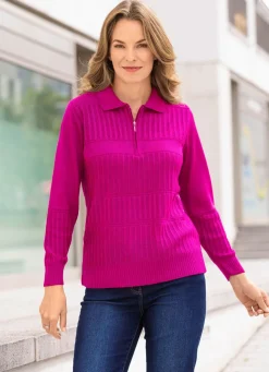 Damen Mona Basics|Pullover<Pullover mit streckenden Strukturstreifen