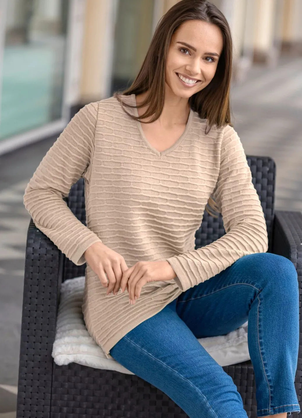 Damen Mona Pullover<Pullover mit Strukturstreifen
