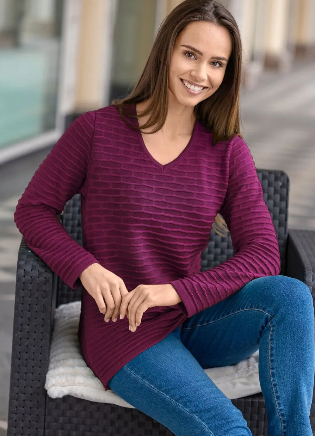 Damen Mona Pullover<Pullover mit Strukturstreifen