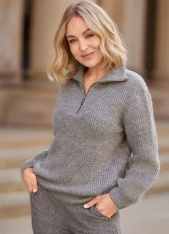Damen Mona Basics|Pullover<Pullover mit Troyerkragen und dekorativen Minderungen