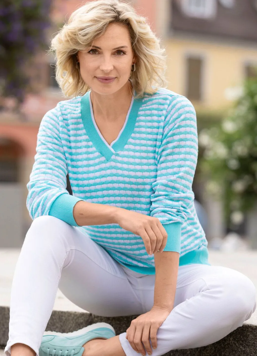 Damen Mona Pullover<Pullover mit Wabenstruktur im Ringeldessin