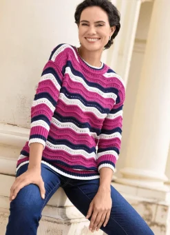 Damen Mona Pullover<Pullover mit Wellen-Ringeldessin