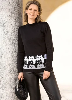 Damen Mona Pullover<Pullover mit witzigen Katzen